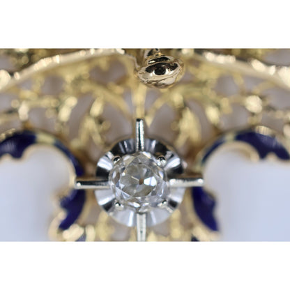 18K Yellow Gold Religious Enamel European Cut Diamond Jesus Cross Pendant Charm