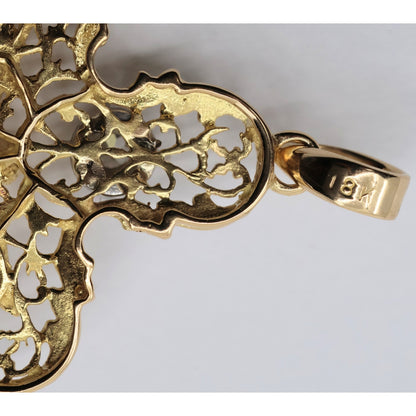18K Yellow Gold Religious Enamel European Cut Diamond Jesus Cross Pendant Charm