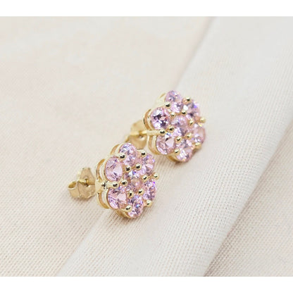 10K Yellow Gold Flower Rose Color CZ Stud Earrings