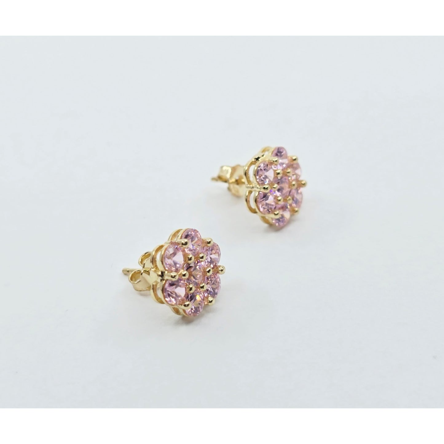10K Yellow Gold Flower Rose Color CZ Stud Earrings