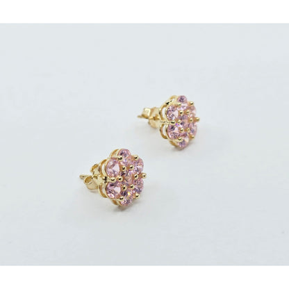 10K Yellow Gold Flower Rose Color CZ Stud Earrings