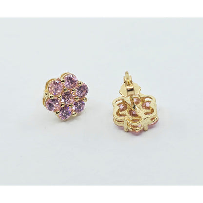 10K Yellow Gold Flower Rose Color CZ Stud Earrings