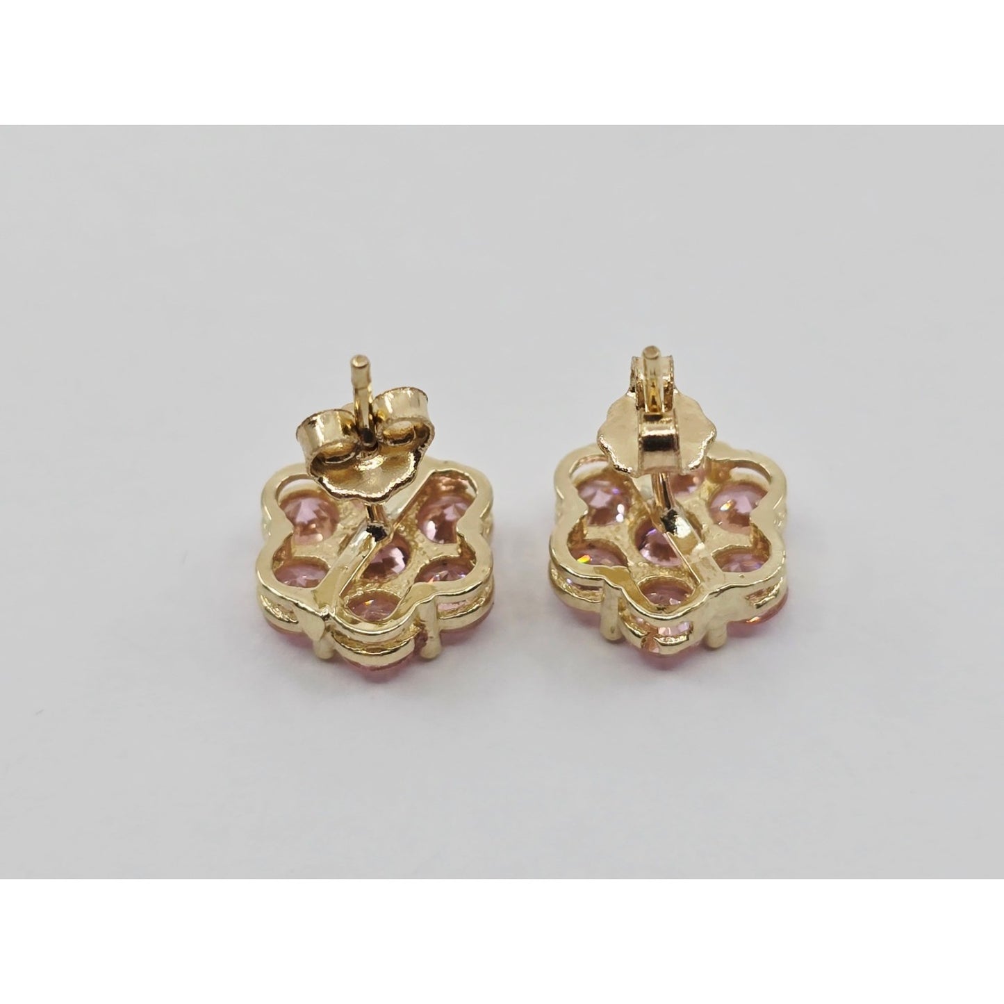 10K Yellow Gold Flower Rose Color CZ Stud Earrings