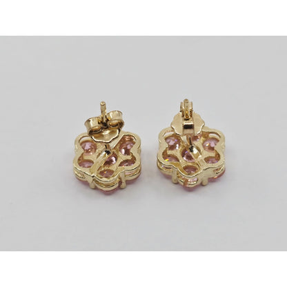 10K Yellow Gold Flower Rose Color CZ Stud Earrings