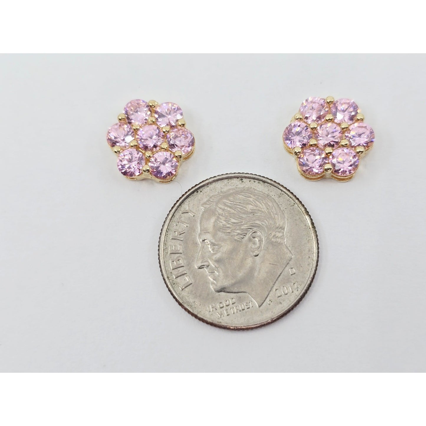 10K Yellow Gold Flower Rose Color CZ Stud Earrings