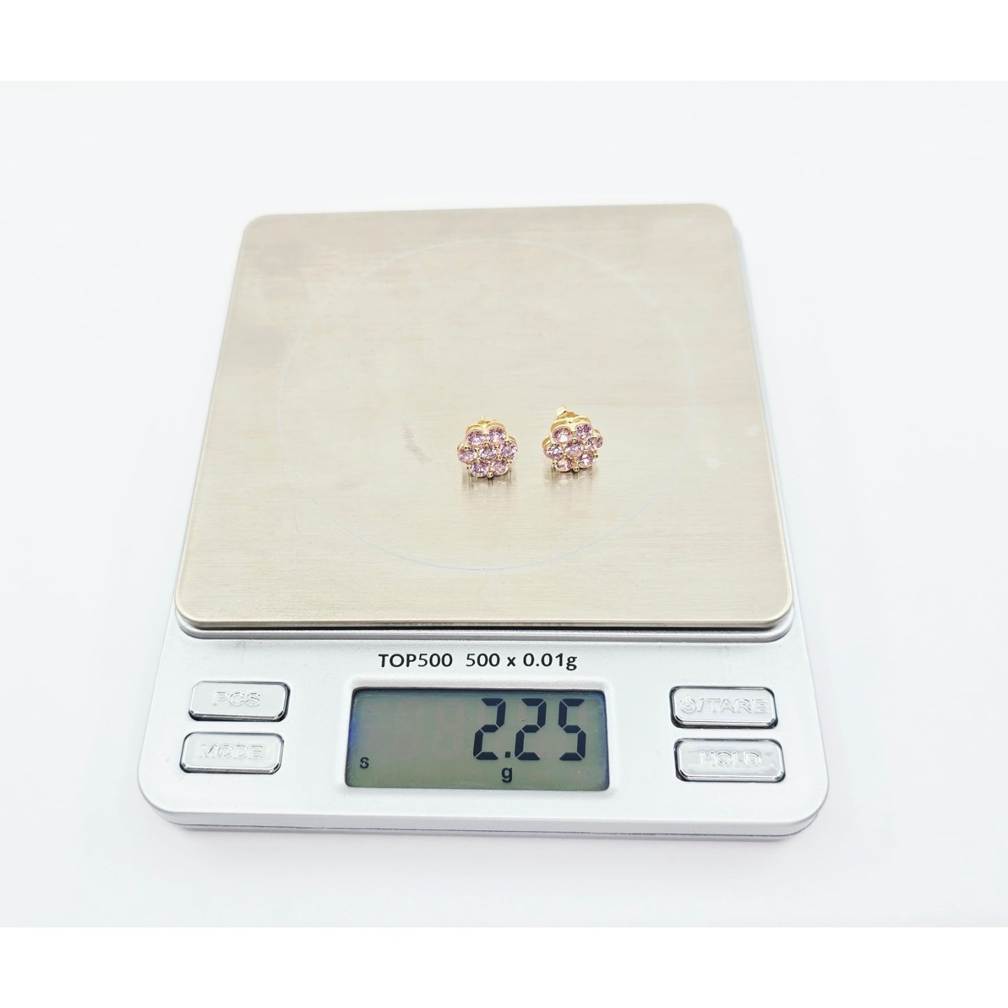 10K Yellow Gold Flower Rose Color CZ Stud Earrings