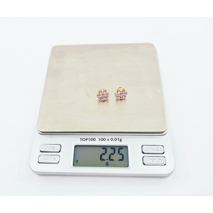 10K Yellow Gold Flower Rose Color CZ Stud Earrings