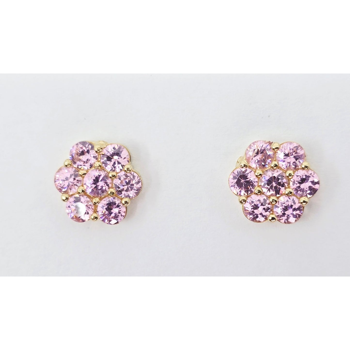 10K Yellow Gold Flower Rose Color CZ Stud Earrings
