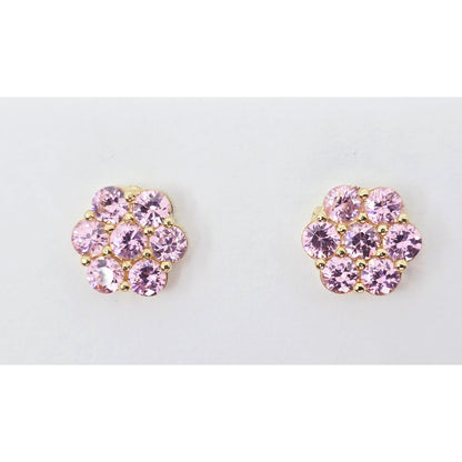 10K Yellow Gold Flower Rose Color CZ Stud Earrings