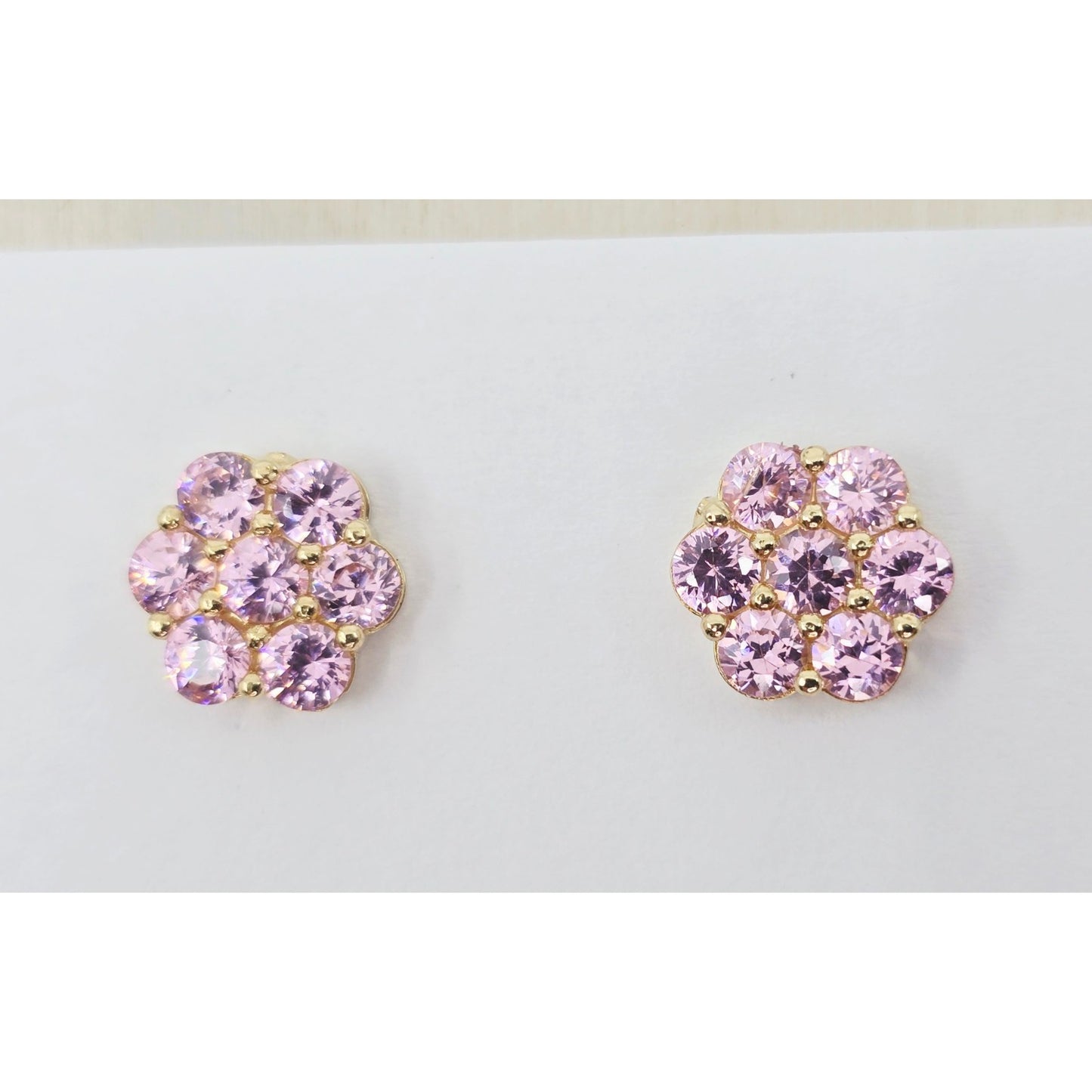 10K Yellow Gold Flower Rose Color CZ Stud Earrings