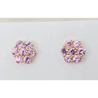 10K Yellow Gold Flower Rose Color CZ Stud Earrings