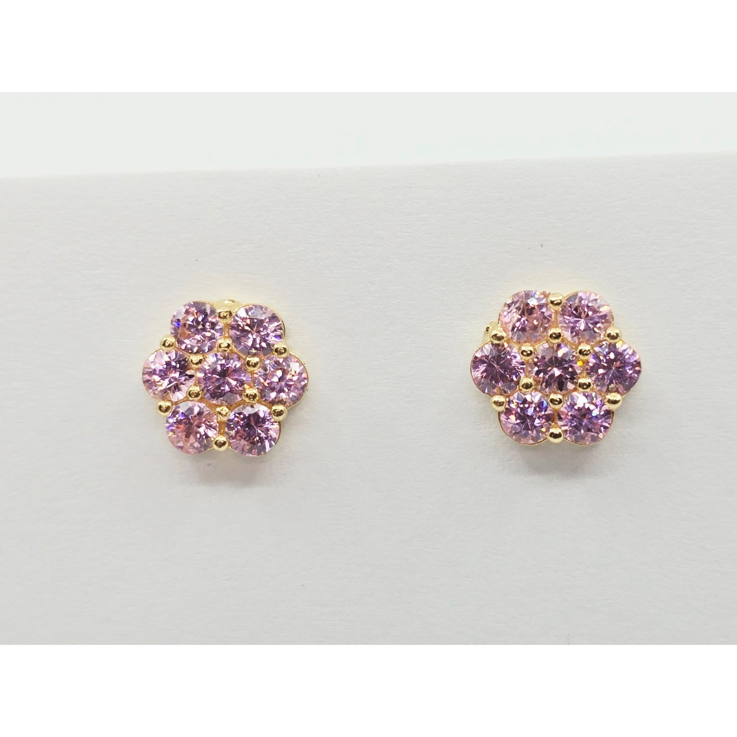10K Yellow Gold Flower Rose Color CZ Stud Earrings