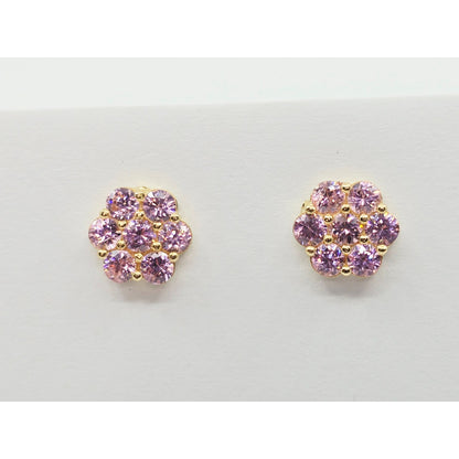 10K Yellow Gold Flower Rose Color CZ Stud Earrings