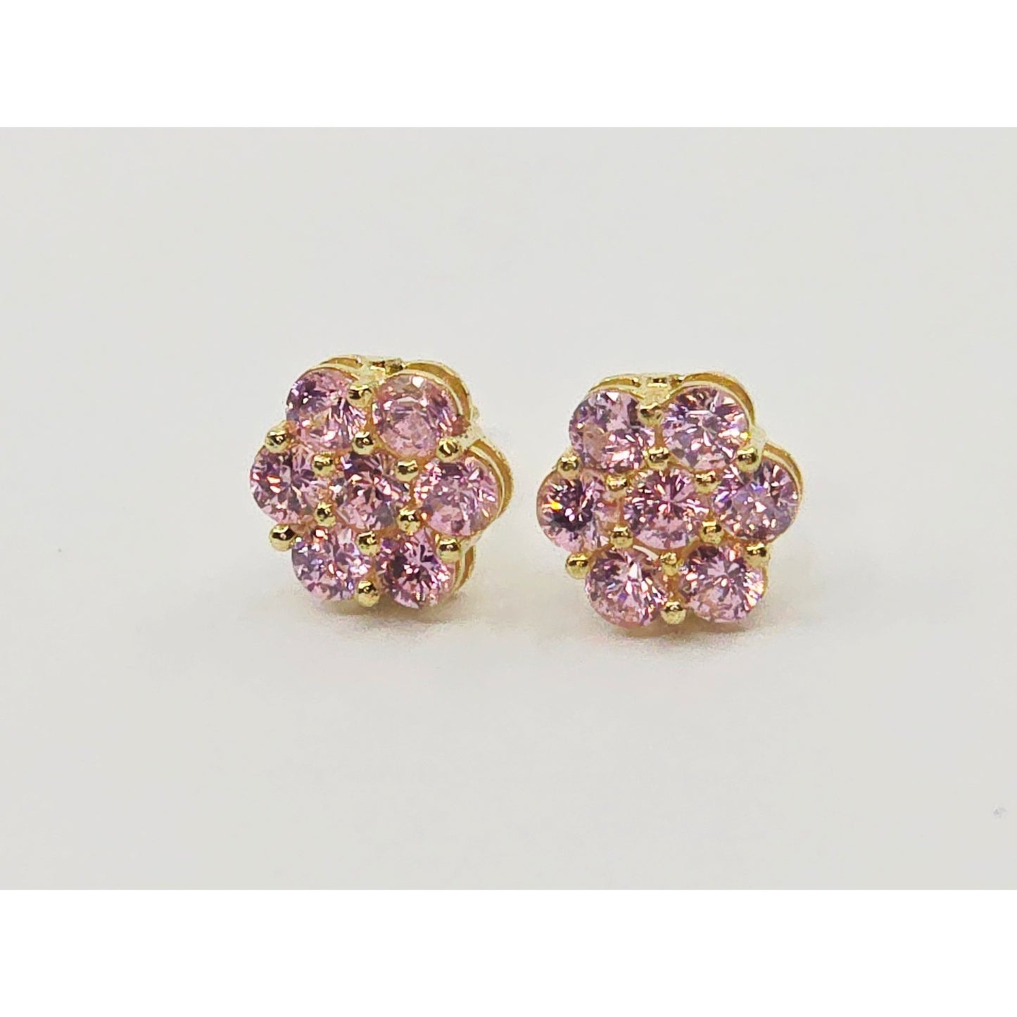 10K Yellow Gold Flower Rose Color CZ Stud Earrings