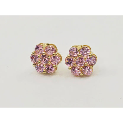 10K Yellow Gold Flower Rose Color CZ Stud Earrings