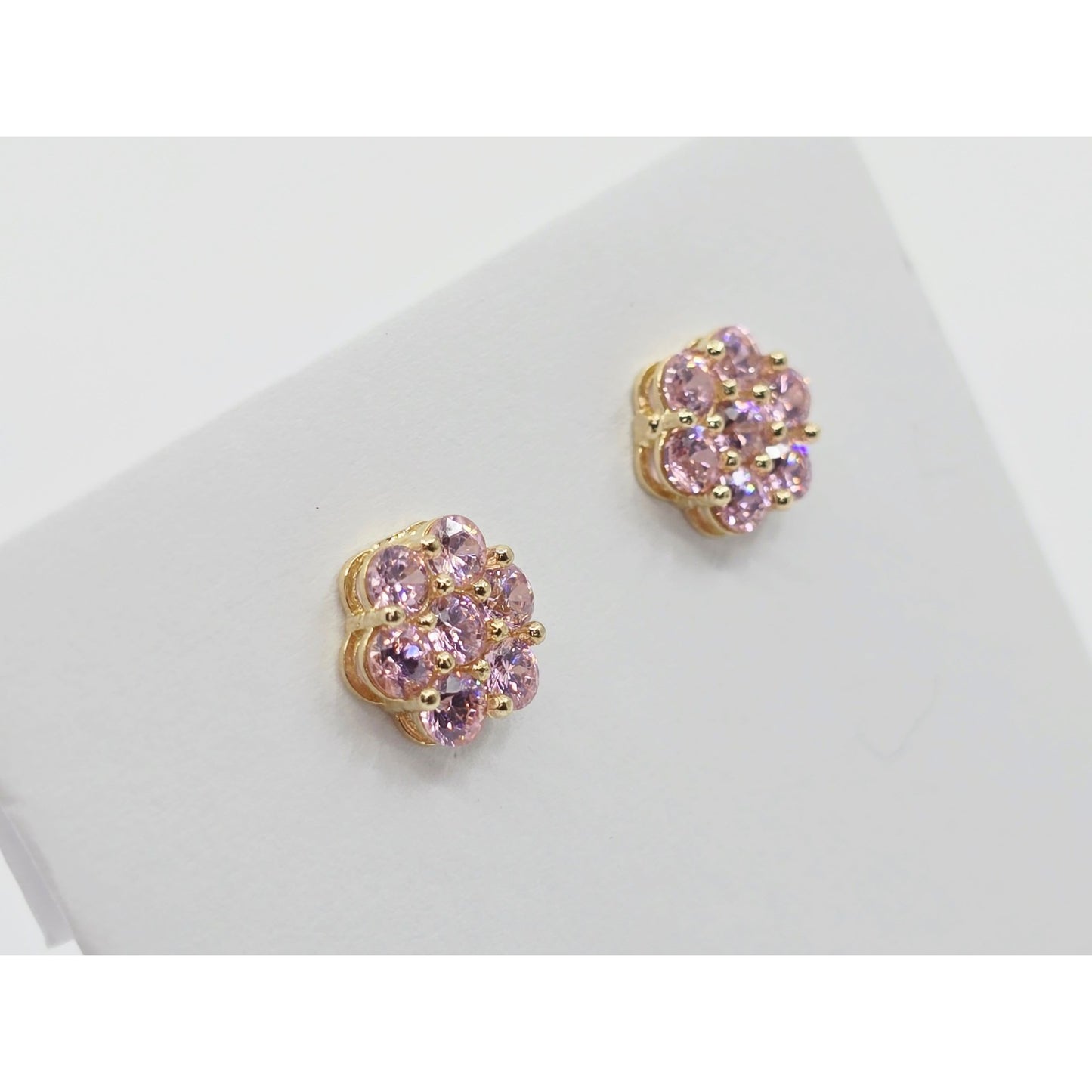 10K Yellow Gold Flower Rose Color CZ Stud Earrings