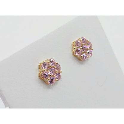 10K Yellow Gold Flower Rose Color CZ Stud Earrings