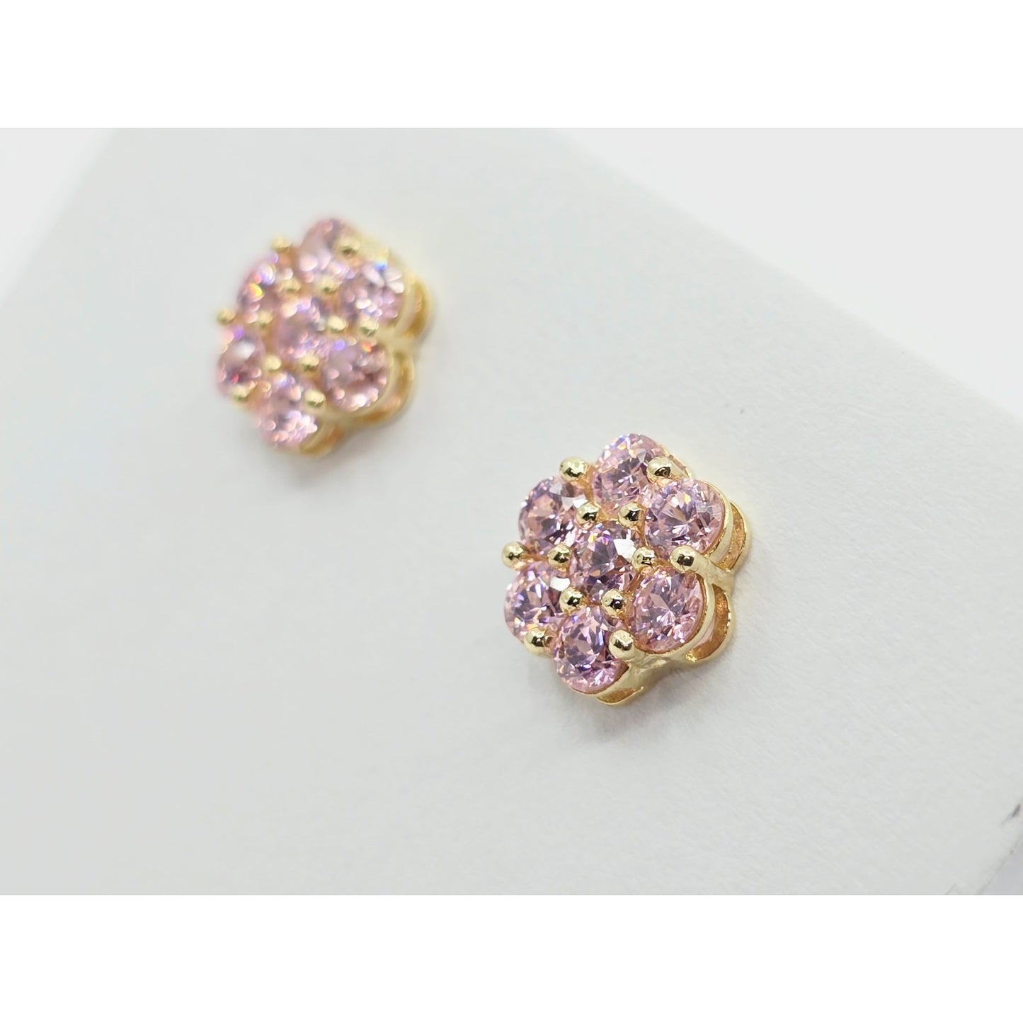 10K Yellow Gold Flower Rose Color CZ Stud Earrings