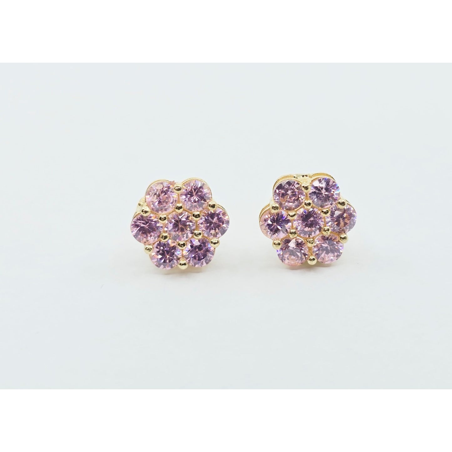 10K Yellow Gold Flower Rose Color CZ Stud Earrings