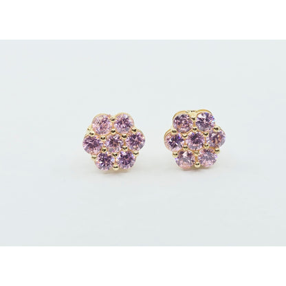 10K Yellow Gold Flower Rose Color CZ Stud Earrings