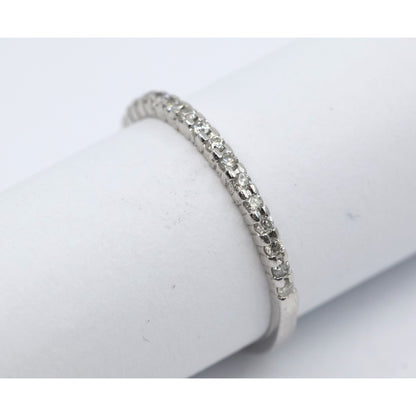 Thin 14K White Gold Single Row Round Cut Diamond Wedding Band Ring