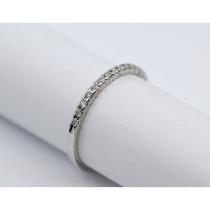 Thin 14K White Gold Single Row Round Cut Diamond Wedding Band Ring