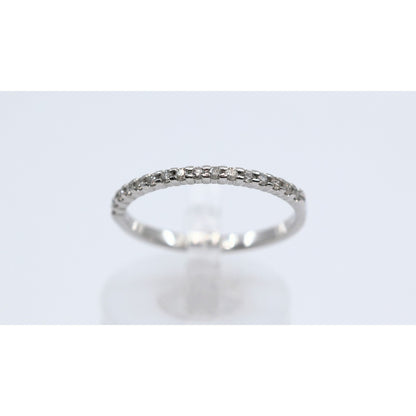 Thin 14K White Gold Single Row Round Cut Diamond Wedding Band Ring