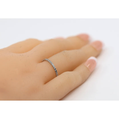 Thin 14K White Gold Single Row Round Cut Diamond Wedding Band Ring