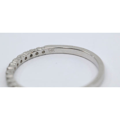 Thin 14K White Gold Single Row Round Cut Diamond Wedding Band Ring