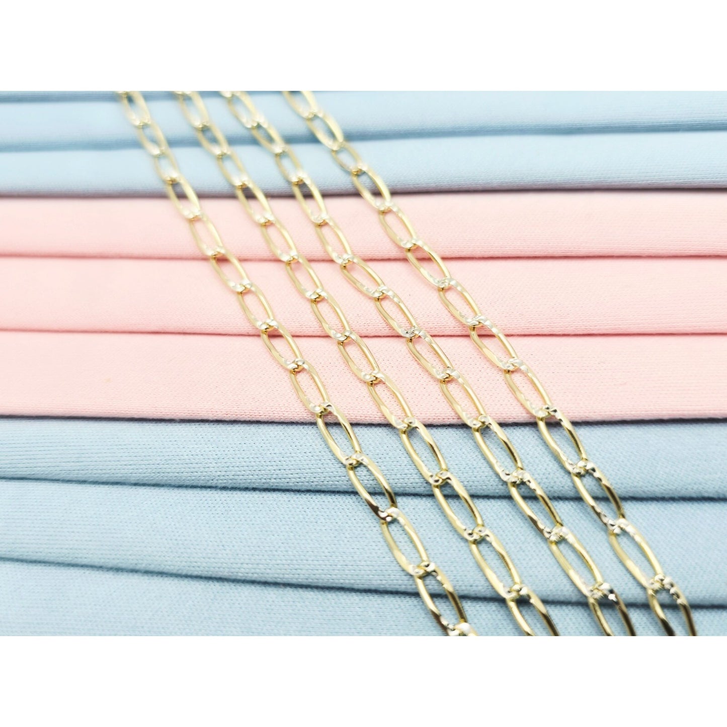 14K Two Tone Gold Diamond Cut Link Chain Necklace