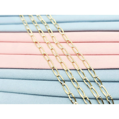 14K Two Tone Gold Diamond Cut Link Chain Necklace