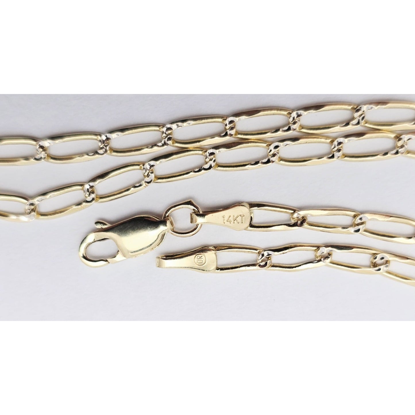 14K Two Tone Gold Diamond Cut Link Chain Necklace