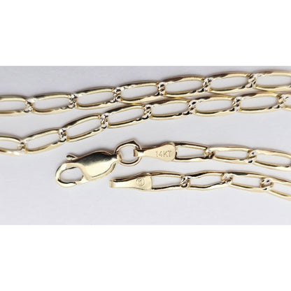 14K Two Tone Gold Diamond Cut Link Chain Necklace