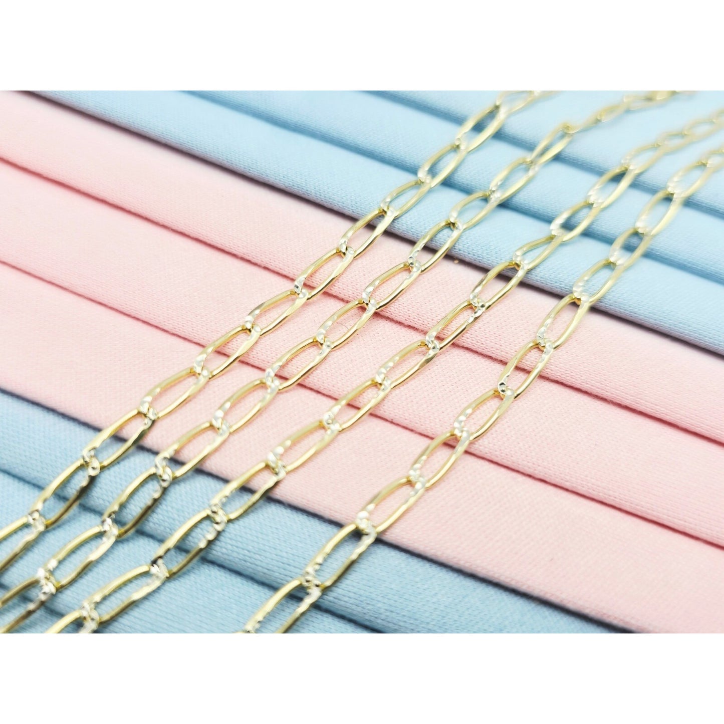 14K Two Tone Gold Diamond Cut Link Chain Necklace