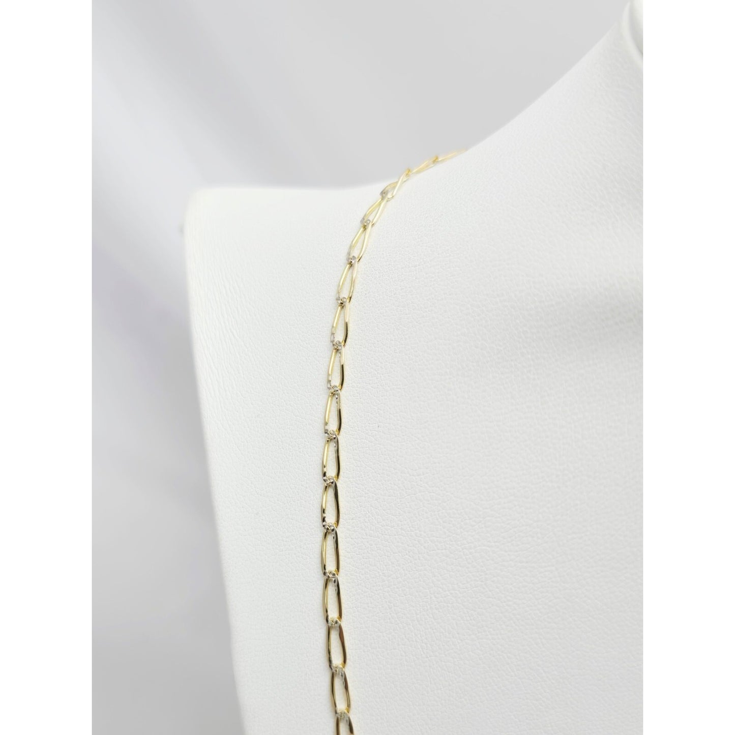 14K Two Tone Gold Diamond Cut Link Chain Necklace