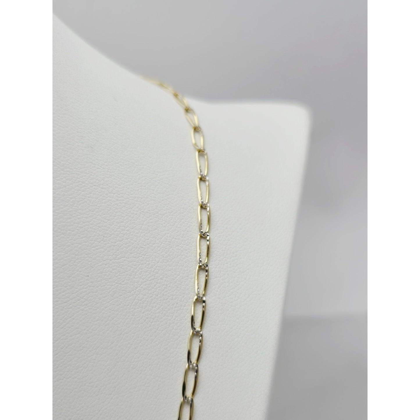 14K Two Tone Gold Diamond Cut Link Chain Necklace