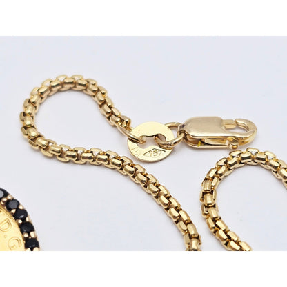 18K Yellow Gold Rounded Box Link Chain Necklace 22K Sovereign Gold Charm Pendant