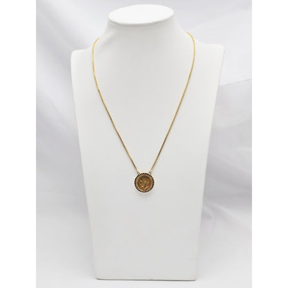 18K Yellow Gold Rounded Box Link Chain Necklace 22K Sovereign Gold Charm Pendant