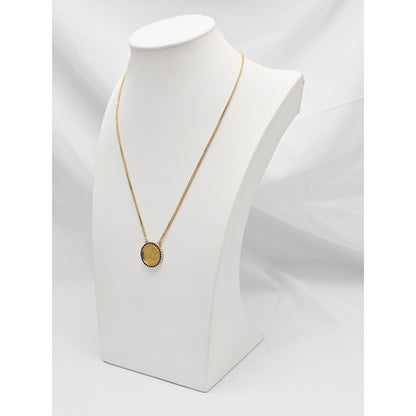 18K Yellow Gold Rounded Box Link Chain Necklace 22K Sovereign Gold Charm Pendant