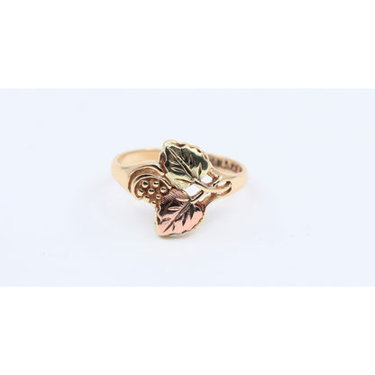 10K Tri Tone Gold Black Hills Gold Floral Leaves Ring