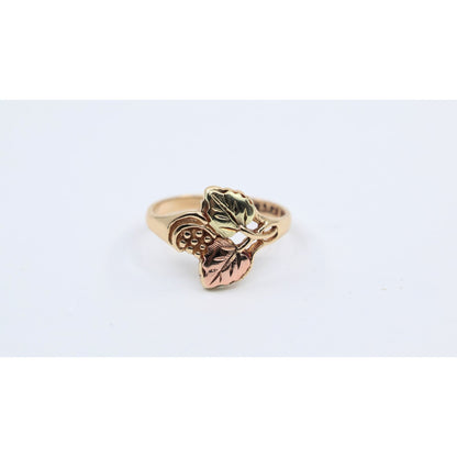 10K Tri Tone Gold Black Hills Gold Floral Leaves Ring