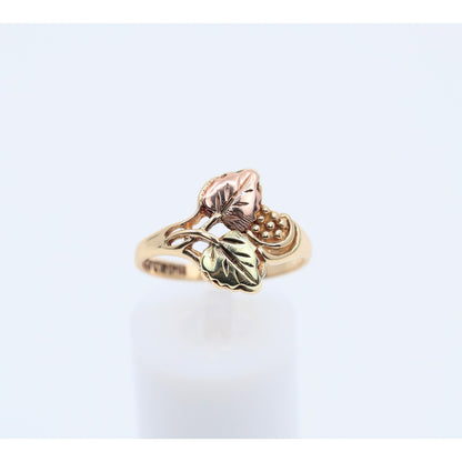 10K Tri Tone Gold Black Hills Gold Floral Leaves Ring