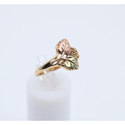 10K Tri Tone Gold Black Hills Gold Floral Leaves Ring
