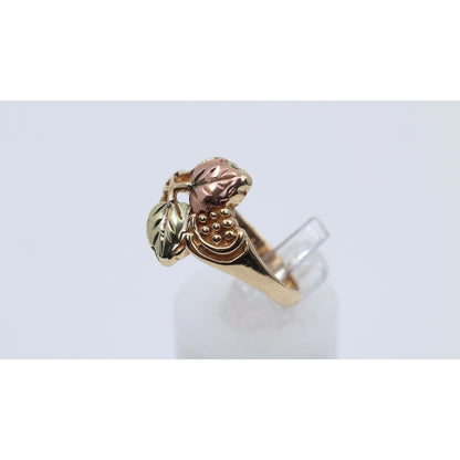 10K Tri Tone Gold Black Hills Gold Floral Leaves Ring