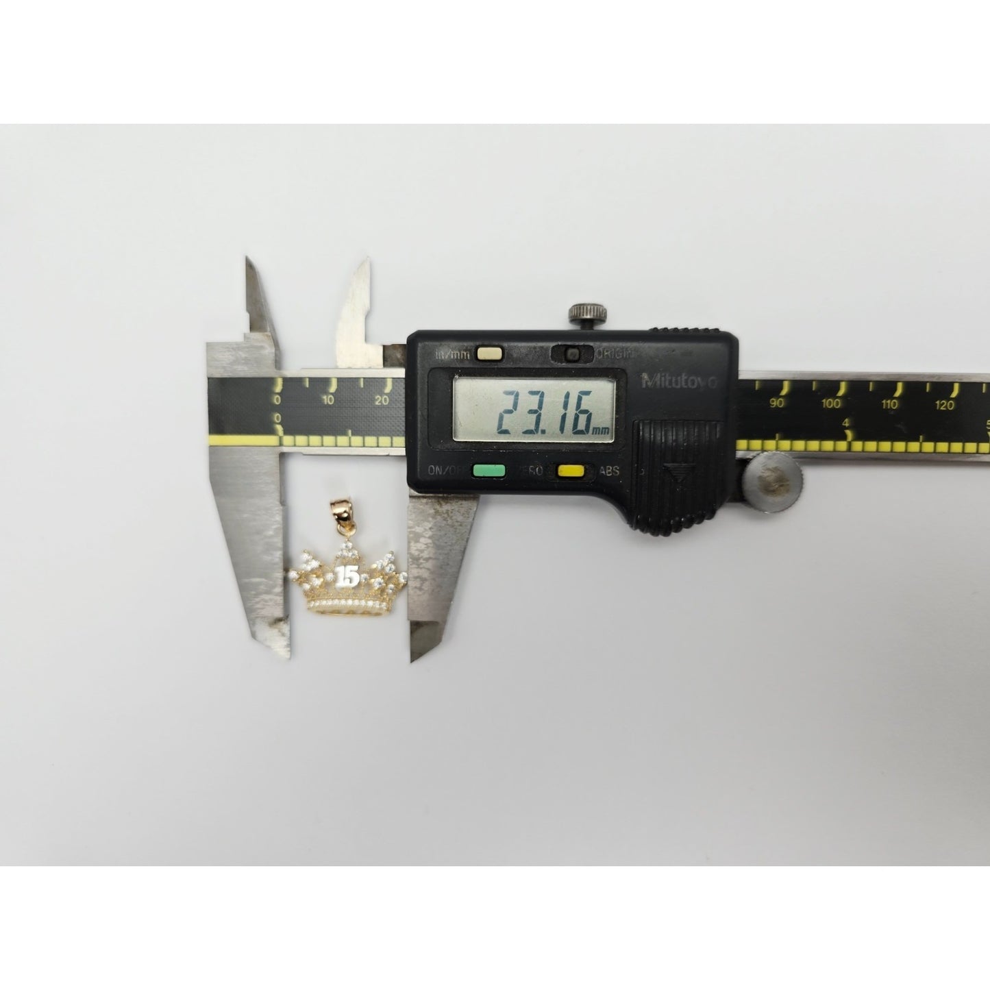 14K Two Tone Gold CZ Quinceanera Crown Tiara 15 Pendant Charm