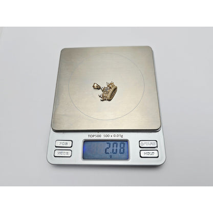 14K Two Tone Gold CZ Quinceanera Crown Tiara 15 Pendant Charm