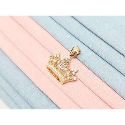 14K Two Tone Gold CZ Quinceanera Crown Tiara 15 Pendant Charm