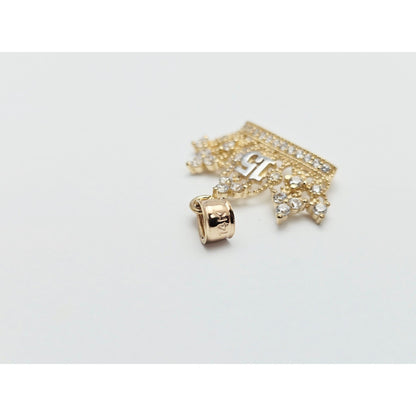 14K Two Tone Gold CZ Quinceanera Crown Tiara 15 Pendant Charm