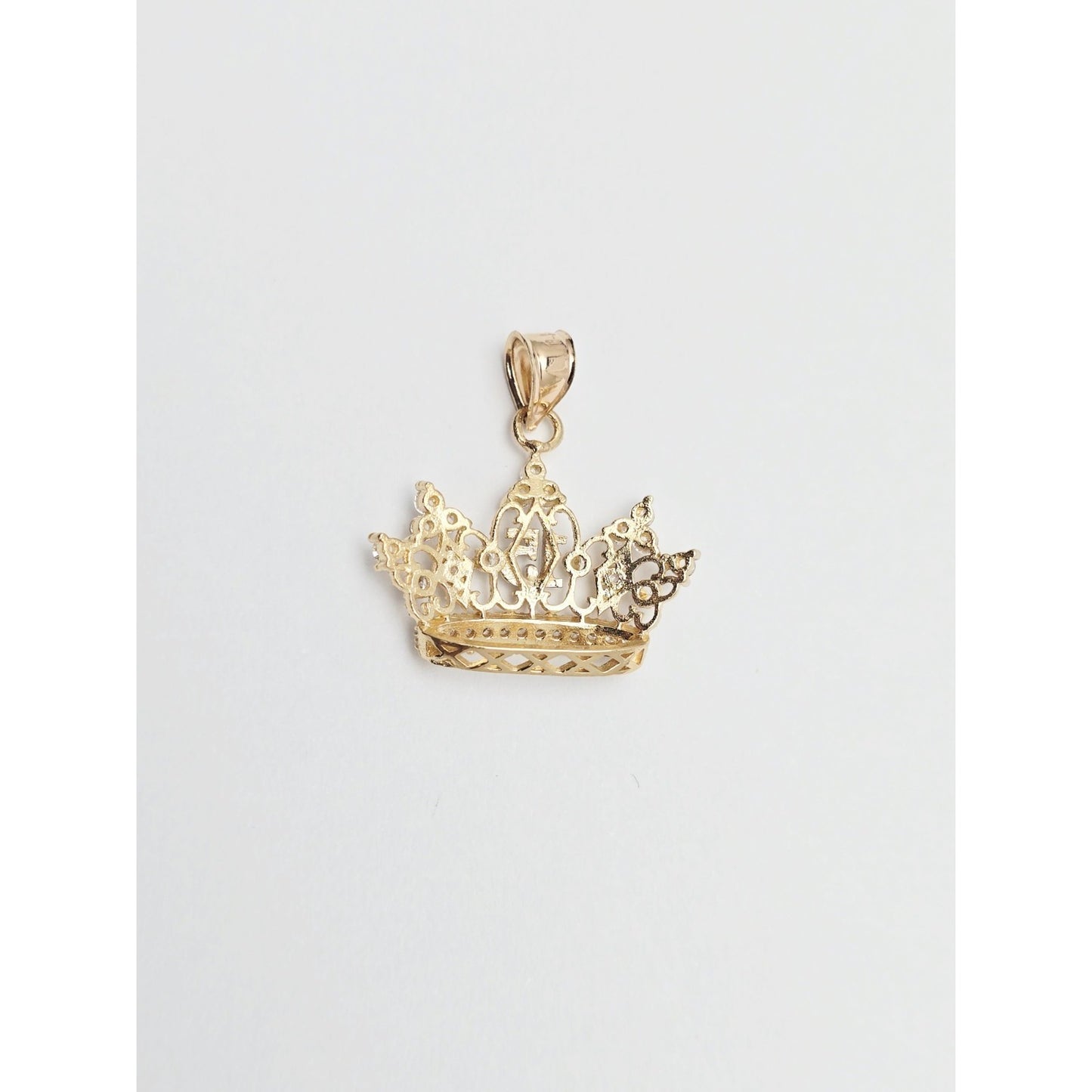 14K Two Tone Gold CZ Quinceanera Crown Tiara 15 Pendant Charm