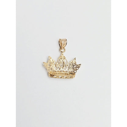 14K Two Tone Gold CZ Quinceanera Crown Tiara 15 Pendant Charm